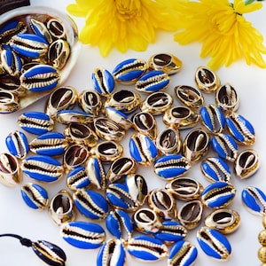 Royal Blue Enamel Cowrie Shell – 1 shell, Gold-Plated Shell Charm for Beach Jewelry and Crafts | Shell Jewelry, Plated Shells, Cowry Shells