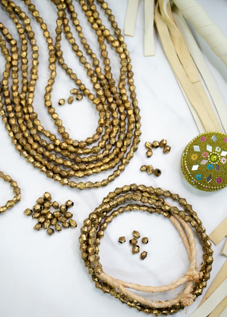 Brass Bicone Beads: African Brass Beads in a Bicone Shape, 7 to 10mm beads, 60 + beads Full Strand, African Metal Beads, Jewelry Supplies