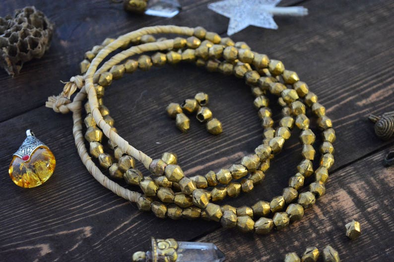 Togo Africa 60 beads Metal Beads from Benin Full necklace 8-10mm Handmade Brass Spacers African Bicone Brass Beads approx