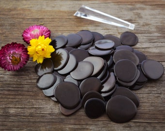 Tagua Nut Thin Slices: Fudge Tagua Slices *top drilled* 10pcs / Vegetable Ivory, Organic beads, Tagua nuts / Jewelry supplies