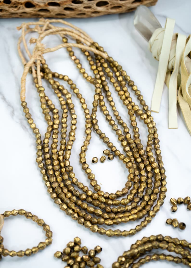 Brass Bicone Beads: African Brass Beads in a Bicone Shape, 7 to 10mm beads, 60 + beads Full Strand, African Metal Beads, Trade Beads, Jewelry Making Supplies