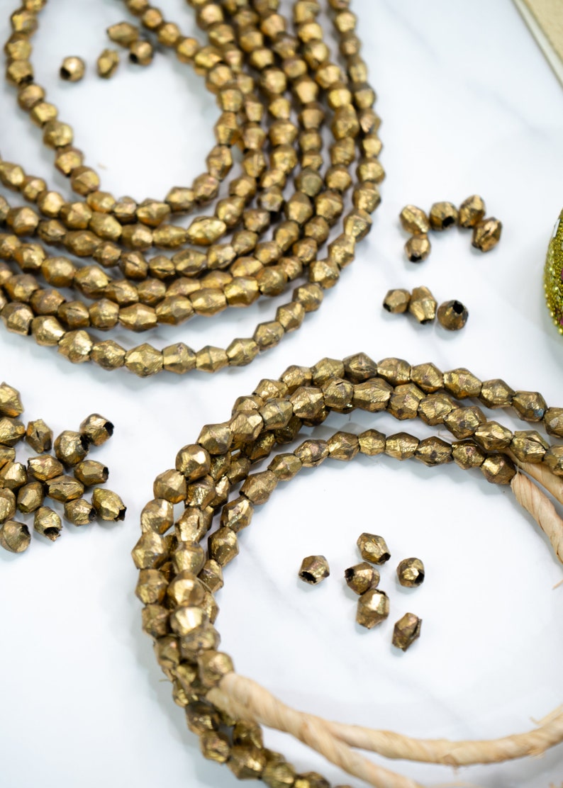 Brass Bicone Beads: African Brass Beads in a Bicone Shape, 7 to 10mm beads, 60 + beads Full Strand, African Metal Beads, Trade Beads, Jewelry Making Supplies