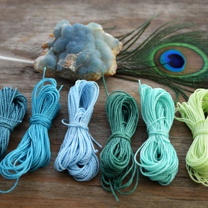 Blue Lagoon Mix: Waxed Polyester Cord, 1mm x 6 packs of 25 feet (8.33 yards), 2-ply / Macrame, Hilo Encerado, Polyester Thread, Supplies