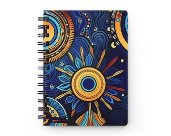 Indigo Way: Indigo Blue African Textile Inspired, Glossy Laminated Journal Cover with Spiral Loop Wire in 5x7 size for Daily Journaling