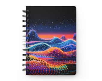 The Matrix: Neon Color Art Glossy Laminated Journal Cover with Spiral Loop Wire in 5x7 size for Daily Journaling