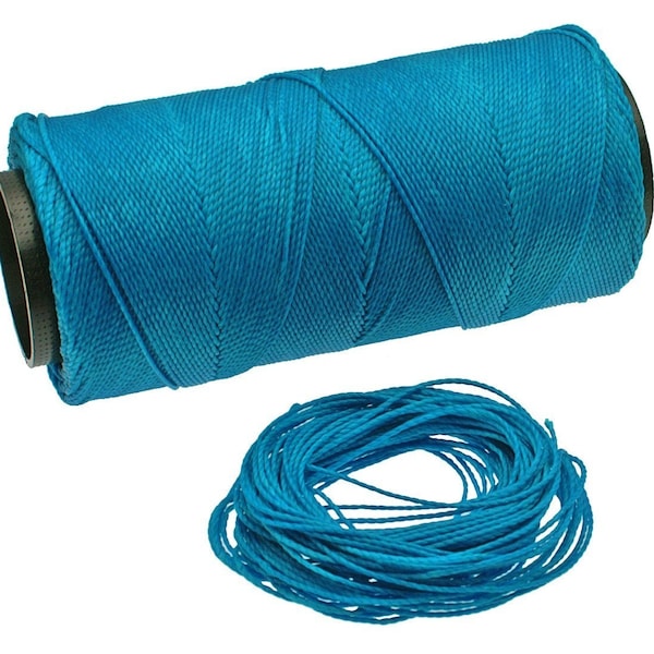 Turquoise Blue: Waxed Polyester Cord, 1mm x pack of 25 feet (8.33 yards) or 500 feet spool, 2-ply / Hilo Encerado, Linha Encerada, Supplies