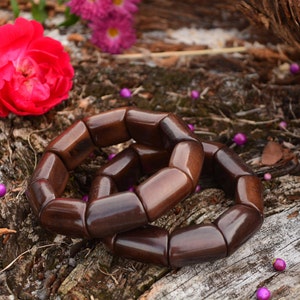 Chocolate Brown River Bead Stretch Tagua Bracelet, Eco-Friendly Fair Trade Jewelry, Handmade Vegetable Ivory Bracelets, Unique Gift for Her