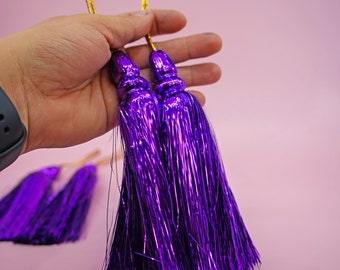Royal Purple: 2 pieces x 6" Tinsel Tassels, Festive Tassel, Metallic Tassel, Decoration Tassel, Tinsel Tassel / DIY Jewelry Making Supplies