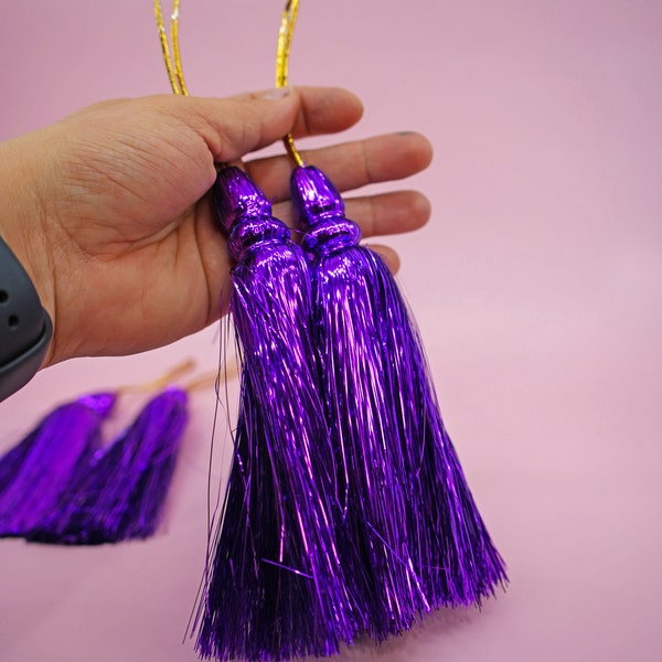 Royal Purple: 2 pieces x 6" Tinsel Tassels, Festive Tassel, Metallic Tassel, Decoration Tassel, Tinsel Tassel / DIY Jewelry Making Supplies