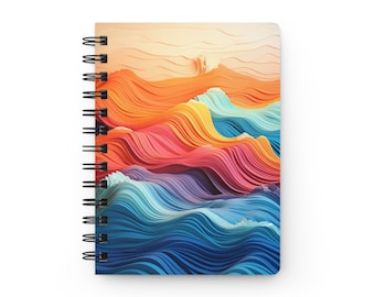 Aquarela Waves: Pastel Colorblock Wavy Glossy Laminated Journal Cover Spiral Loop Wire in 5x7 size Daily Journaling Diary Journal Notebook