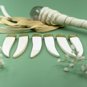Cream White Bone Tusk Pendant with Gold Cap, 1 Pendant – Ethically Sourced Buffalo Bone, 20x83mm | Lightweight Charm for Jewelry Making