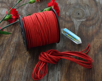 Red Sparkles with Glitter Faux Suede Leather Cord, 15 feet bundle (5 yards) / Microfiber, Vegan Suede, DIY Cord Supplies, Faux Suede Cord