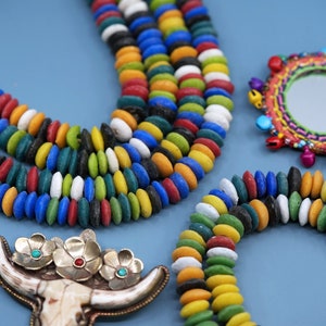 Multicolor: Ashanti Glass Beads, 14x5mm, Ashanti Krobo Glass Beads, Spacer Beads, FULL strand or Pack of 10 beads, African Beads