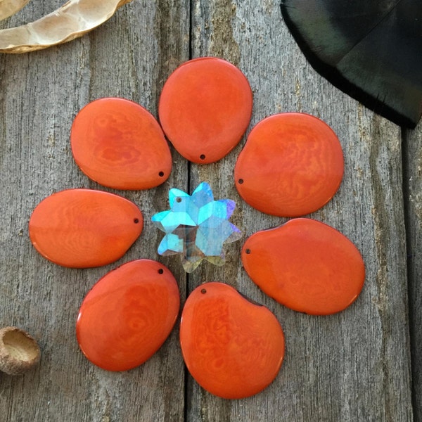 Fire Orange: 3pcs Bold Potato Chips Tagua Slices, 1-1/2 inch plus (38mm and bigger), Fair Trade Fashion, Eco Beads, Ivory / Hole Options