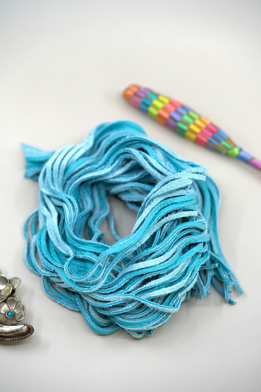 Aqua Blue Textured: 3mm Cowhide Leather Suede Lace, 36