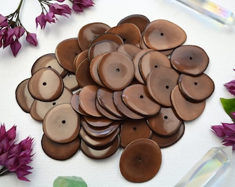 Chocolate Brown, Thin Tagua Slices, Central Hole, Sold by Each / Tagua Chips, Organic Tagua Beads, Eco Beads, Vegetable Ivory