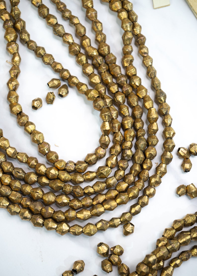Brass Bicone Beads: African Brass Beads in a Bicone Shape, 7 to 10mm beads, 60 + beads Full Strand, African Metal Beads, Jewelry Supplies
