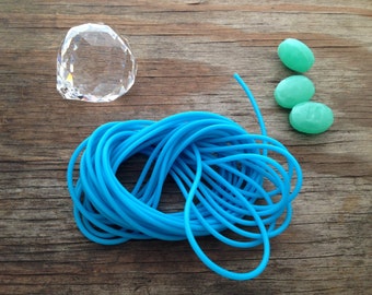 Turquoise Blue: HOLLOW Rubber Tubing, 2mm x 5 yards / Jewelry Supplies, Knotting, Stringing, Craft Supplies, Beading Cord