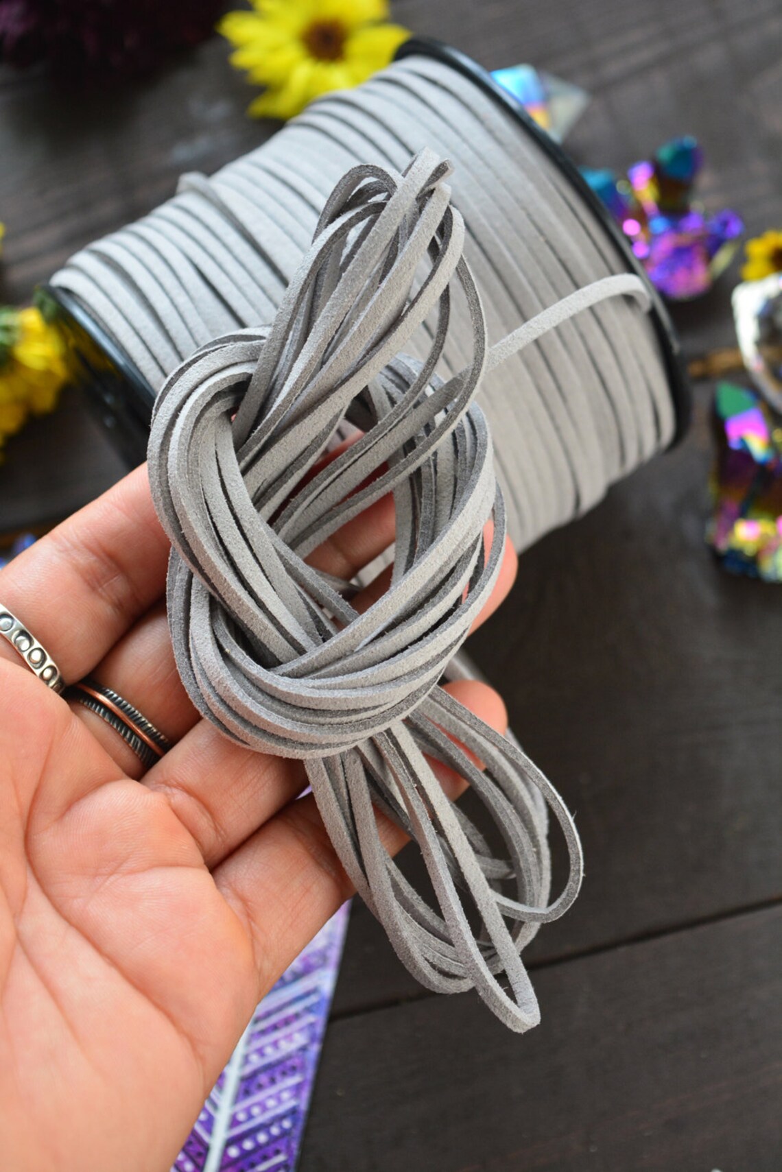 Gray: 3mm Faux Suede Leather Cord Vegan 15ft bundle 5 | Etsy