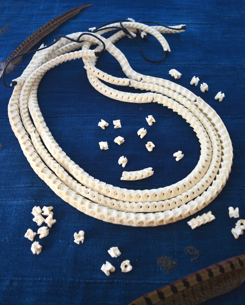 The Brianna Long Necklace: Long Snake Vertebrae Necklace in White, Real Snake Vertebrae, 7-12mm, 35 plus, 90-100 beads, Tribal Jewelry image 2