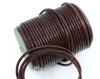 Dark Brown 5mm Round Leather Cord, Sold by the Foot