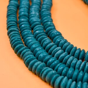 Deep Teal Blue: Ashanti Glass Beads, 14x5mm, Krobo Glass Spacer Beads, FULL strand or Pack of 10 beads, Jewelry Making Supplies