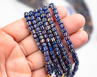 Stripped Royal Blue: Java Glass Beads, 4mm, 150 beads from Java, Indonesia, 1 strand / Tiny Spacers, Glass Spacers, Jewelry Making Supplies