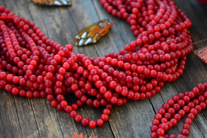 Coral Color Stone Saucer Beads 4mm Afghanistan Red 16 Inch Strand