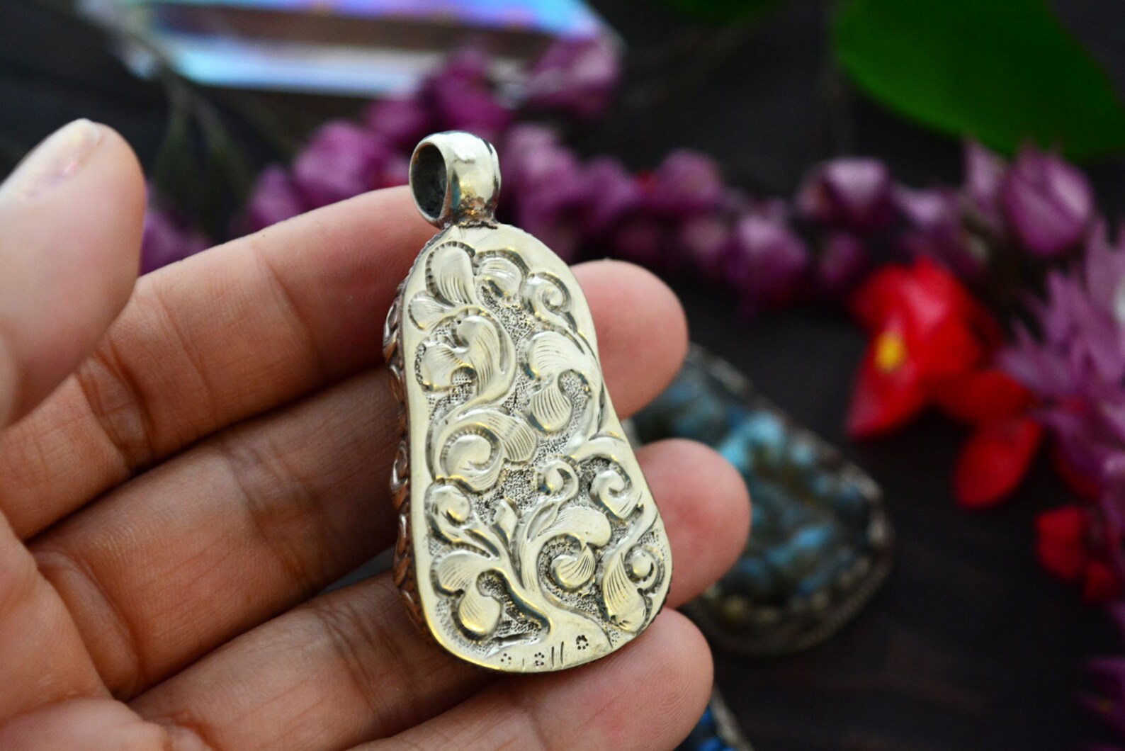 Artisan Silver by Samuel B. 30x22mm Carved Labradorite Buddha Head Pendant