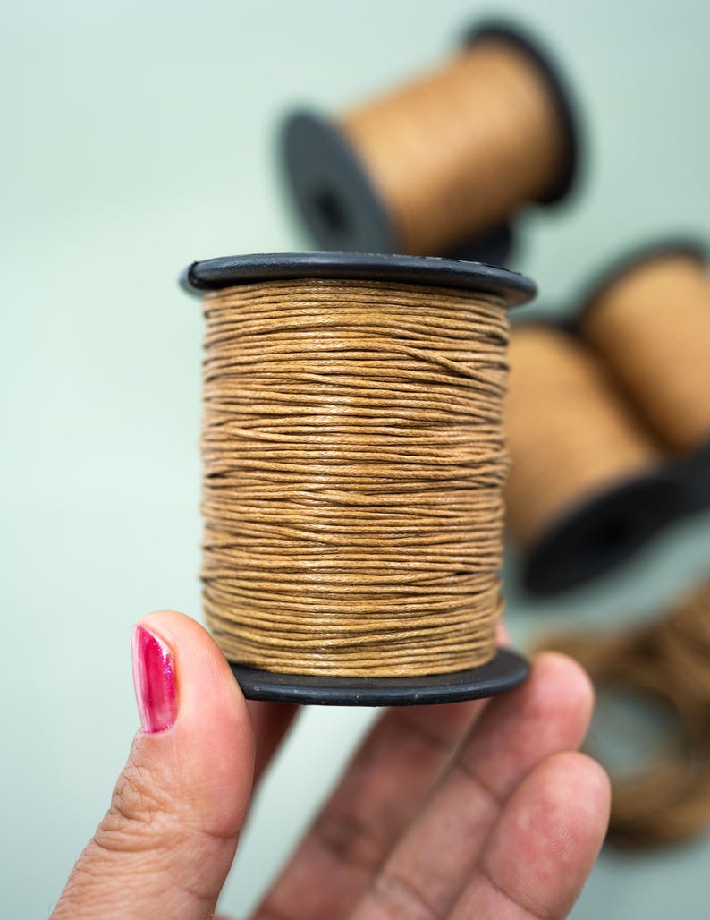 Light Brown Non-Waxed Braided Cotton Cording, 1mm Thickness for Macrame, Jewelry Making, and Crafts | 25 feet or 100-meter Spool