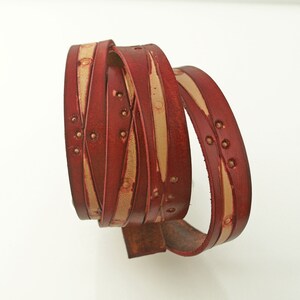 Correa de cuero rojo arándano, 20 mm de ancho, cuero ecológico, fabricada en EE. UU., se vende en incrementos de 16&quot; / Correas de cuero, cordón