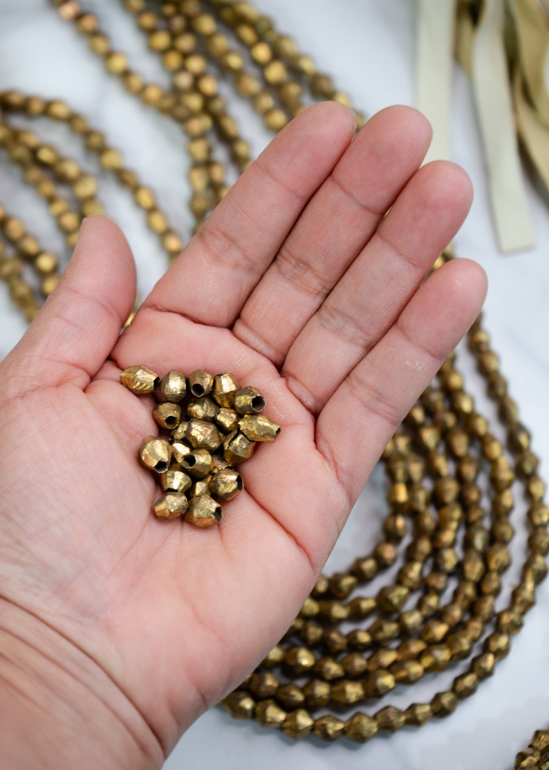 Brass Bicone Beads: African Brass Beads in a Bicone Shape, 7 to 10mm beads, 60 + beads Full Strand, African Metal Beads, Jewelry Supplies
