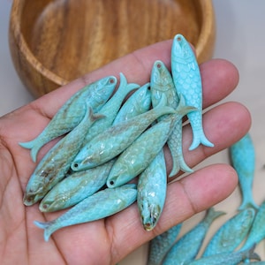 Marble Seafoam Blue Fish Charm 48mm German Resin Pendant, 1 Piece, Beach Jewelry Supply