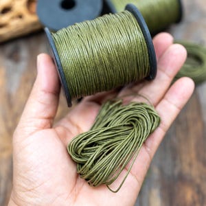 Dark Olive Green Non-Waxed Braided Cotton Cording, 1mm Thickness for Macrame, Jewelry Making, and Crafts | 25 feet or 100-meter Spool