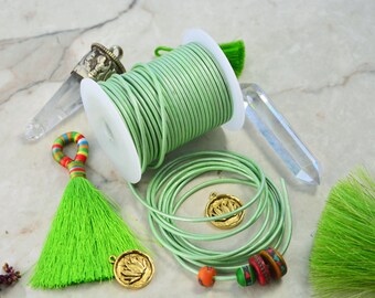 Metallic Light Green: 2mm Round Leather Cord, 2+ feet (pick your qty) / Leather Jewelry, Leather Cording, Jewelry Making Supplies