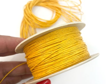 Sunny Yellow: Non-Waxed Cotton Cording, approx. 1mm, 25 feet or 100-meter spool / Thread, Macrame, Jewelry Making Supplies