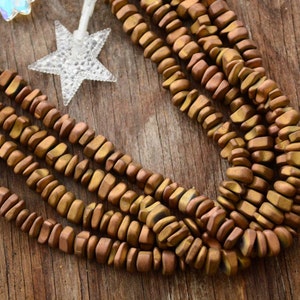 Bronze Electroplated Hematite Beads, 16&quot; strand with approx. 80 beads, Mince Beads, Hematite, Metal Beads, Plated Beads, Supplies / Gold