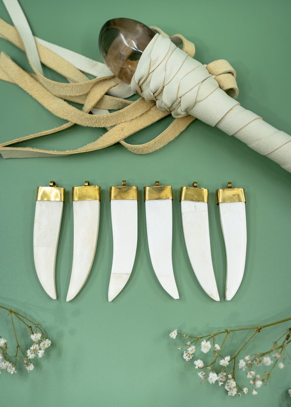 Cream White Bone Tusk Pendant, Recycled Cow Bone Charm from India, 20x83mm, One Piece