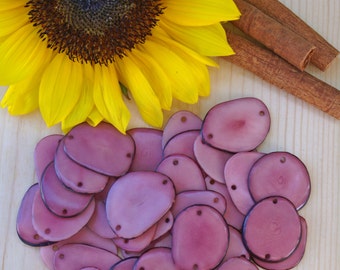 Mauve Tagua Nut Slices, Organic Vegetable Ivory Beads | Set of 10 Beads