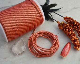 Metallic Salmon Orange: 2mm Round Leather Cord, Genuine Round Leather,  Indian Leather, Supple Leather, Leather Cording / Choose your length