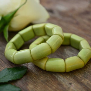 Green Tea River Bead Stretch Tagua Bracelet, Eco-Friendly Fair Trade Jewelry, Handmade Vegetable Ivory Bracelets, Unique Gift for Her