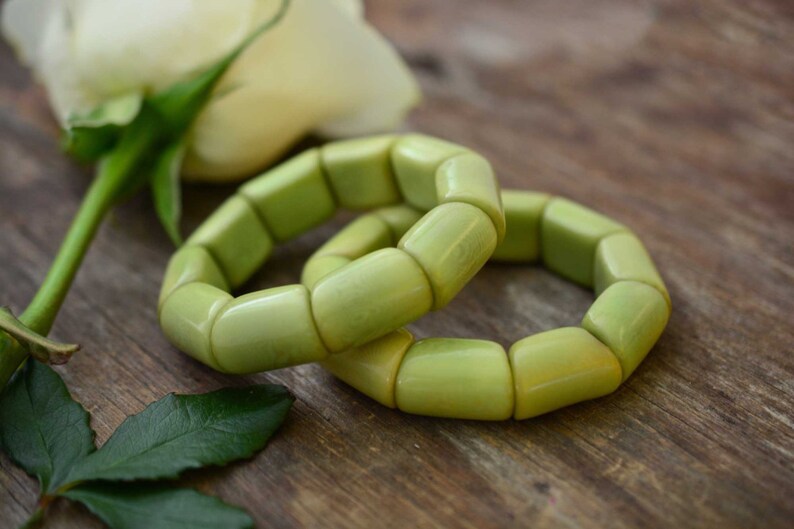 Green Tea River Bead Stretch Tagua Bracelet, Eco-Friendly Fair Trade Jewelry, Handmade Vegetable Ivory Bracelets, Unique Gift for Her