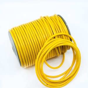 Bright Yellow, 5mm Round Leather Cord / Organic Leather, Round Leather, Leather Jewelry, Leather Cording, Jewelry Supplies