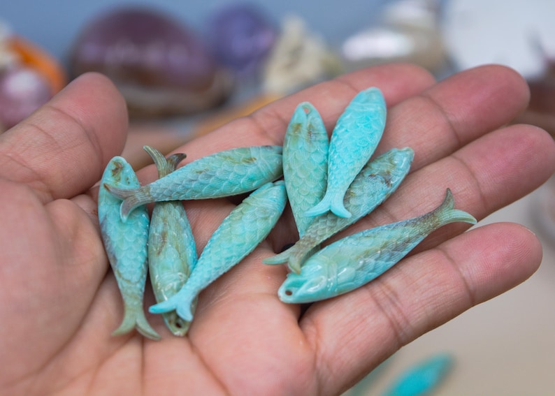 Marble Seafoam Blue Fish Charm 48mm German Resin Pendant, 1 Piece, Beach Jewelry Supply