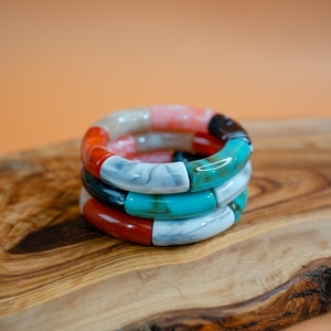 Jane: Multicolor Acrylic Tube Bracelet Stack, Acrylic Bangle, Lucite Stretchy Tube Bracelet, Waterproof Jewelry, Statement Bracelet, Gifts