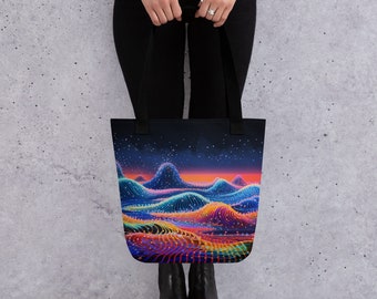 The Matrix: Neon Color Art Tote, Modern Art Inspired Bag, Gift for Her, Pick Handle Color, Bags, Market Tote