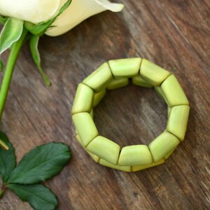 Green Tea River Bead Stretch Tagua Bracelet, Eco-Friendly Fair Trade Jewelry, Handmade Vegetable Ivory Bracelets, Unique Gift for Her