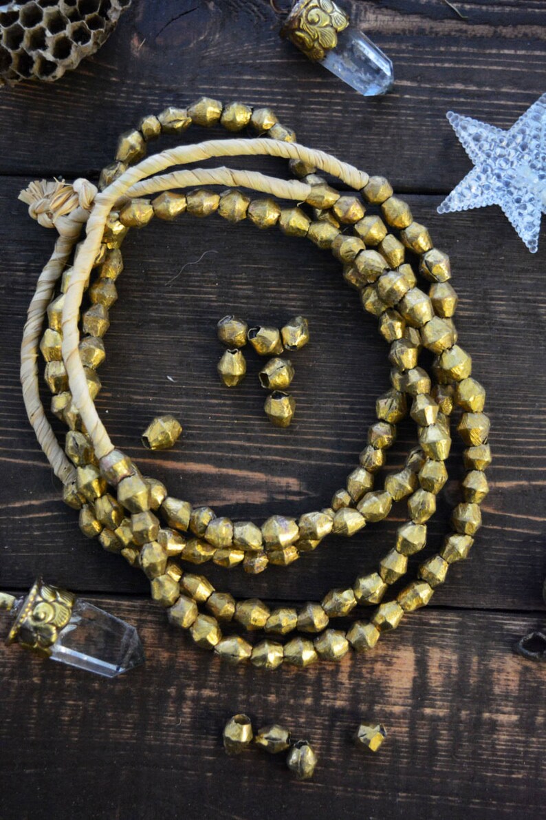 Togo Africa 60 beads Metal Beads from Benin Full necklace 8-10mm Handmade Brass Spacers African Bicone Brass Beads approx