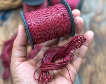 Cordón de algodón trenzado rojo burdeos de 1 mm, sin encerar, para macramé y joyería. Bobina de 100 metros o 7,62 m.