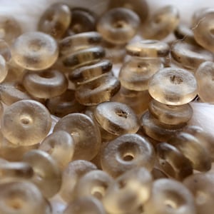 Light Smoke, Gray: 10 pcs Ghana Krobo Saucer Glass Beads, 10x2.5mm /  Sand Casted Glass Donut Beads, African Rondelle Spacer Beads, Saucers